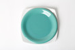 Photo: green and white plate. On white background green and white plate. On white background