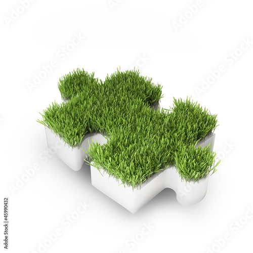 Illustration: Grass covered puzzle piece Grass covered puzzle piece