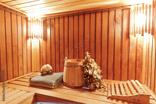 Photo: Interior of wooden russian sauna Interior of wooden russian sauna