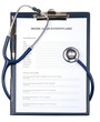 Medical questionnaire in a clipboard with stethoscope