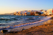 Sunset view of the Little Venice neighborhood of Mykonos, Greece
