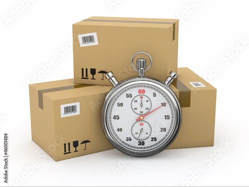 Illustration: Express delivery. Stopwatch and package. Express delivery. Stopwatch and package.