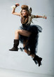 Tribe. Wild tribal person jumping - retro style. Antique