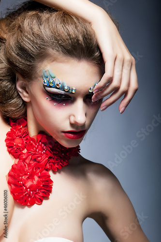 Photo: Theatre. Performance. Fashion woman. Bright stagy make-up Theatre. Performance. Fashion woman. Bright stagy make-up