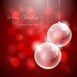 Christmas transparent balls on red background