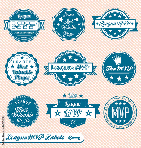 Vector: Vector Set: Vintage League MVP Award Labels and Icons Vector Set: Vintage League MVP Award Labels and Icons
