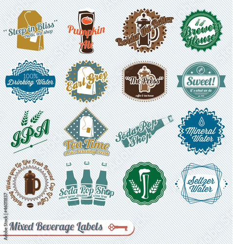 Vector: Vector Set: Vintage Beverages Labels and Icons Vector Set: Vintage Beverages Labels and Icons