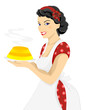 Illustration of beautiful woman posing with cake