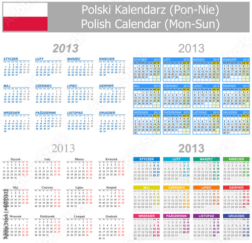 Vector: 2013 Polish Mix Calendar Mon-Sun on white background 2013 Polish Mix Calendar Mon-Sun on white background