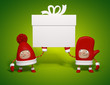 Christmas characters holding gift banner