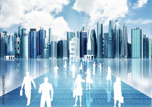 Illustration: People doing business in virtual world People doing business in virtual world