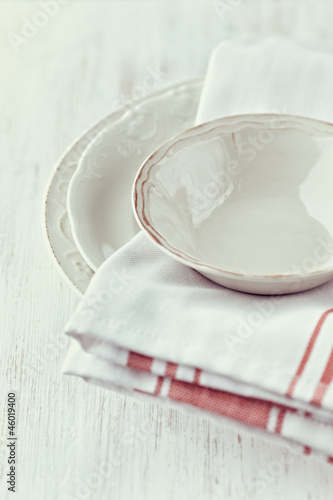 Photo: Vintage crockery and tea towels Vintage crockery and tea towels