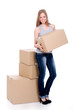 Young and beautiful smiling woman with boxes