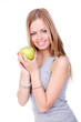 Beautiful and attractive young woman with green apple