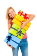 Young attractive laughing woman with gifts