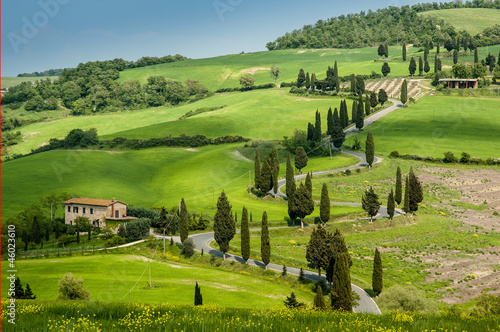 Photo: Road with curves and cypresses in Tuscany, Italy Road with curves and cypresses in Tuscany, Italy
