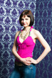 girl in brightly pink top