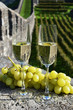 Pair of champagne glasses and grapes. Bellinzona, Switzerland