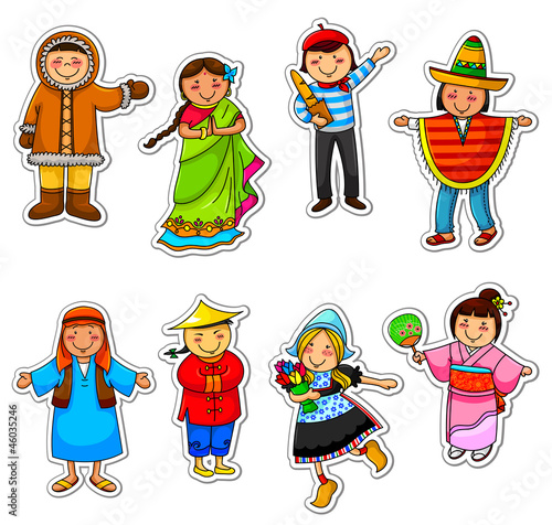 Vector: kids in different traditional costumes kids in different traditional costumes