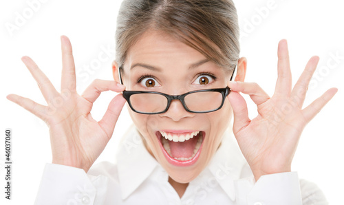 Photo: Funny happy portrait of asian woman wearing glasses eyewear Funny happy portrait of asian woman wearing glasses eyewear