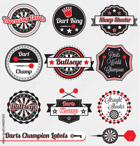 Vector: Vector Set: Vintage Darts Champion Labels and Icons Vector Set: Vintage Darts Champion Labels and Icons