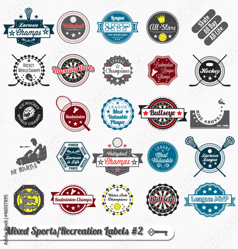 Vector: Vector Set: Vintage Mixed Sports Labels and Icons Vector Set: Vintage Mixed Sports Labels and Icons