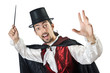Magician doing tricks on white