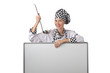 Cook with ladle and blank board