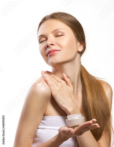 Photo: beautiful woman enjoyd from cream beautiful woman enjoyd from cream
