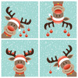 4 Reindeers Christmas Balls Winter Forest Snowfall Retro