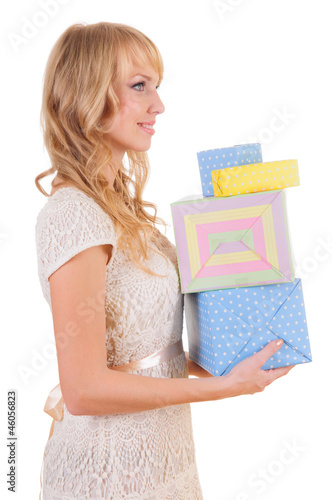Photo: woman and gift boxes woman and gift boxes