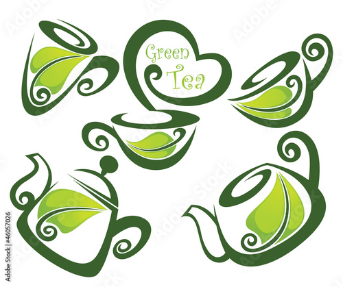 Vector: green tea, vector collection of forms, symbols and images green tea, vector collection of forms, symbols and images