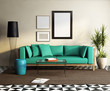 Contemporary elegant green sofa, fresh moroccan living room