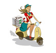 Vector: Pizza. Woman. Scooter Pizza. Woman. Scooter