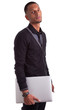 Young african american man holding a laptop
