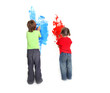 two young children painting over white wall