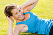 Happy woman jogger training in the park. Healthy lifestyle and p