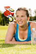 Happy woman jogger training in the park. Healthy lifestyle and p