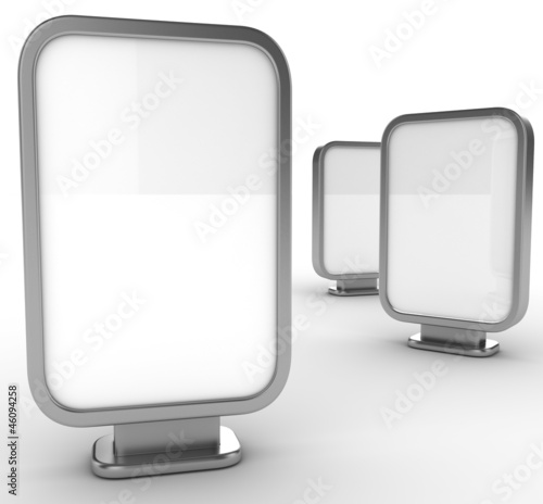 Illustration: Three blank vertical billboards Three blank vertical billboards