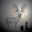 Vector: Deer with antlers like Tree / Rabbits look at carrots Deer with antlers like Tree / Rabbits look at carrots