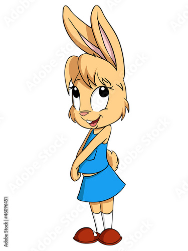 Vector: Cartoon little rabbit female in blue skirt and shirt Cartoon little rabbit female in blue skirt and shirt