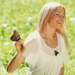 Woman playing with a butterfly