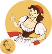 Cute young beer girl in dirndl in pin-up retro style