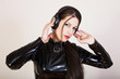 Girl DJ with headphones on her head