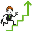 Businessman running up the graph