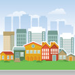 Vector city with cartoon houses and buidings