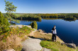 Photo: Couple enjoy of beautiful autumn landscape Couple enjoy of beautiful autumn landscape