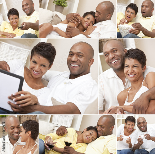 Photo: Happy African American Couple Sitting At Home Montage Happy African American Couple Sitting At Home Montage