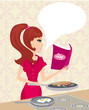 Beautiful woman frying in kitchen