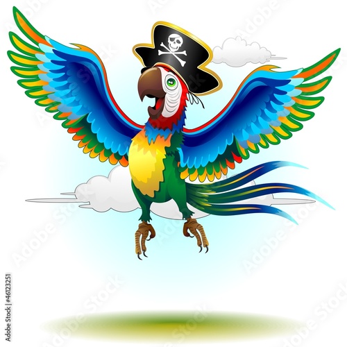 Vector: Happy Jumping Pirate Macaw Cartoon-Pappagallo Pirata-Vector Happy Jumping Pirate Macaw Cartoon-Pappagallo Pirata-Vector